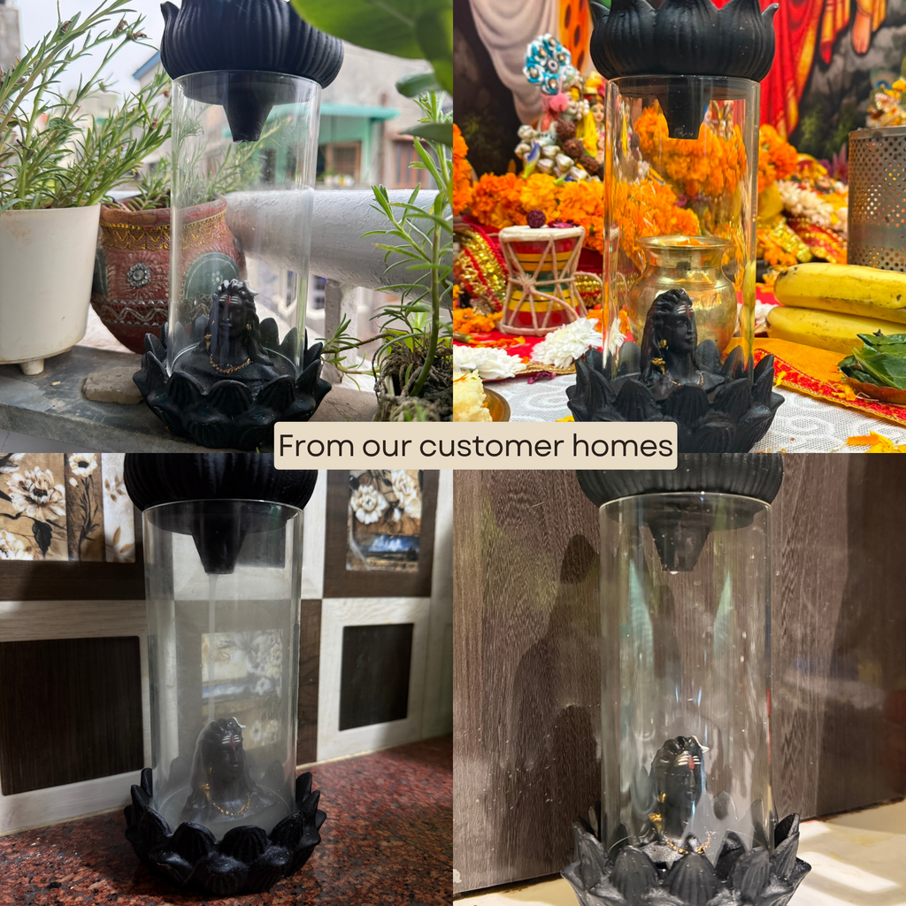 Divine Adiyogi Lord Shiva Backflow Incense Burner with Glass Enclosure & Lotus Base + FREE 40 Backflow Cones