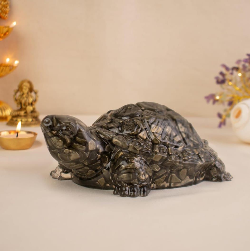 Raw Pyrite Tortoise Figurine for Abundance, Wealth & Prosperity