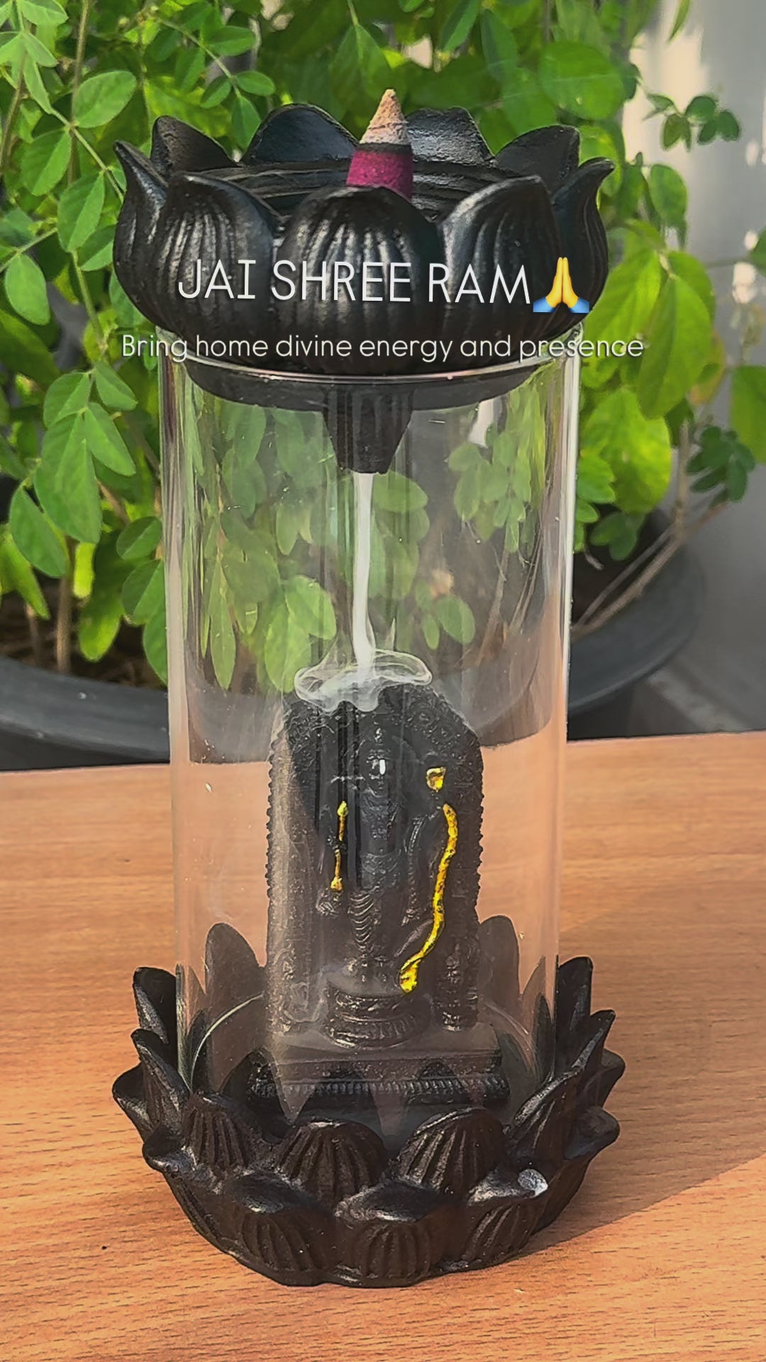 Divine Shree Ram Backflow Incense Burner with Glass Enclosure & Lotus Base